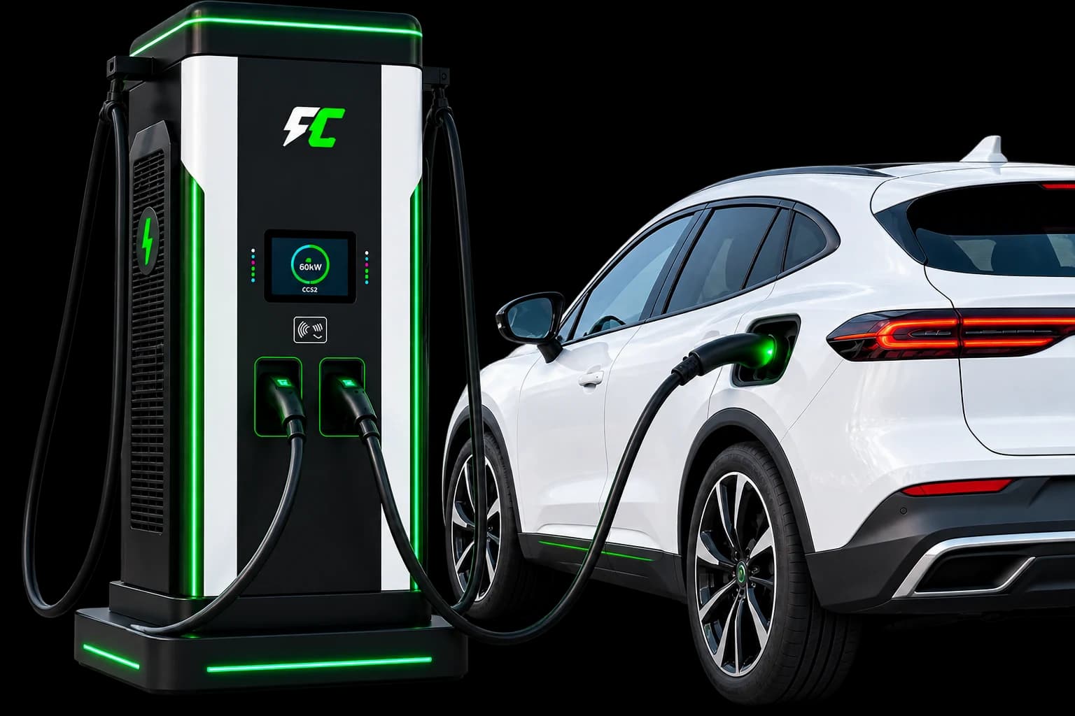 An EV charging at a Friction Charge station